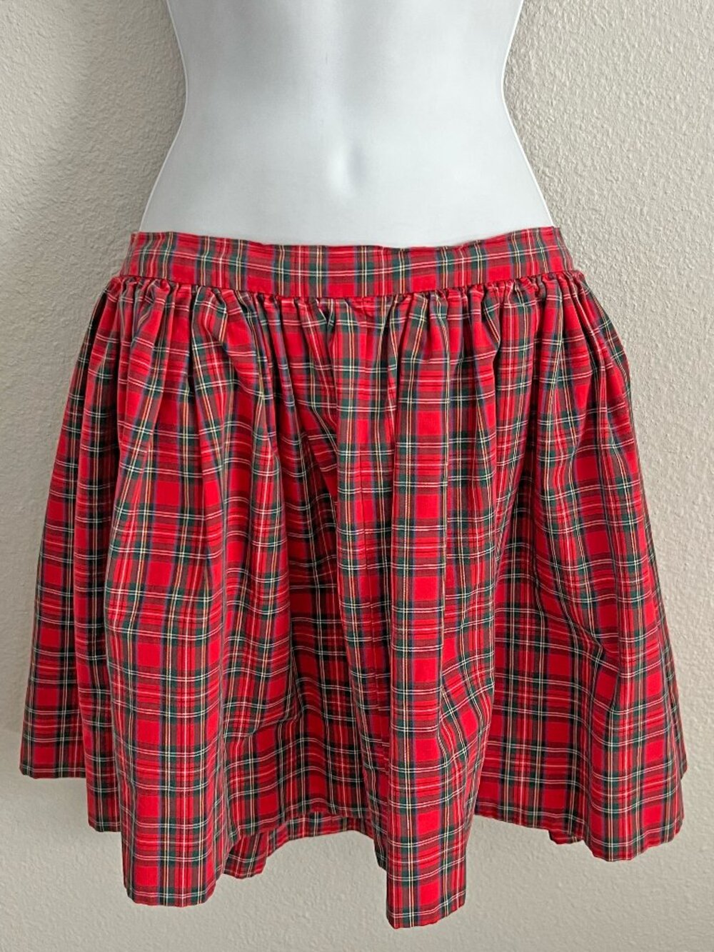 Vintage Handmade Red Plaid Holiday Pleated Mini Skirt Tartan Christmas Size S/M